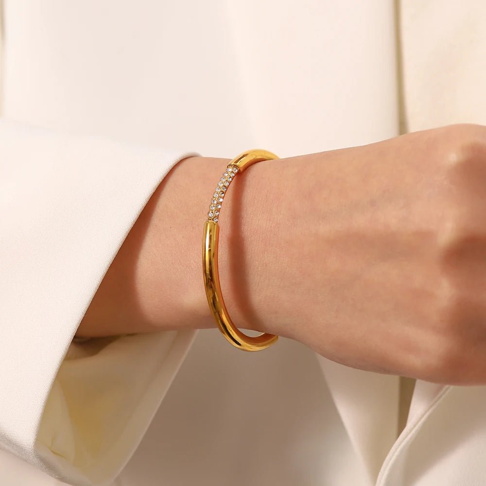 18K Gold Color Waterproof Stainless Steel Cuff Open Bracelet Bangle - WS JewelleryStainless Steel
