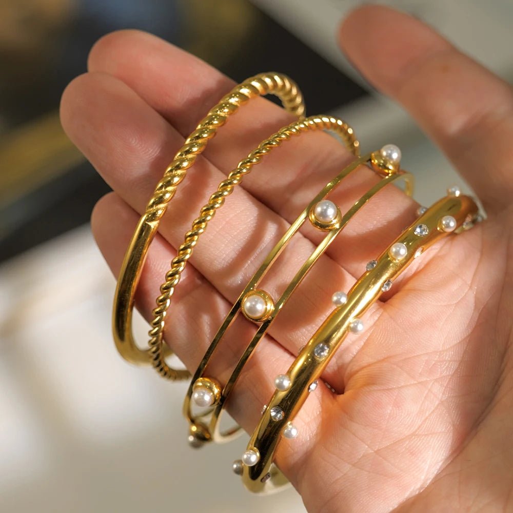 18K Gold Color Waterproof Stainless Steel Cuff Open Bracelet Bangle - WS JewelleryStainless Steel