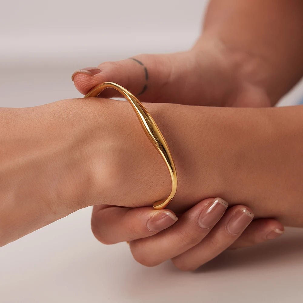 18K Gold Color Waterproof Stainless Steel Cuff Open Bracelet Bangle - WS JewelleryStainless Steel