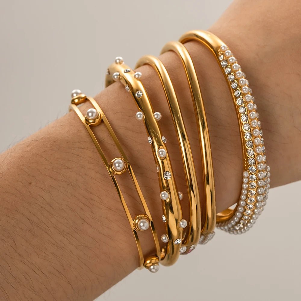 18K Gold Color Waterproof Stainless Steel Cuff Open Bracelet Bangle - WS JewelleryStainless Steel