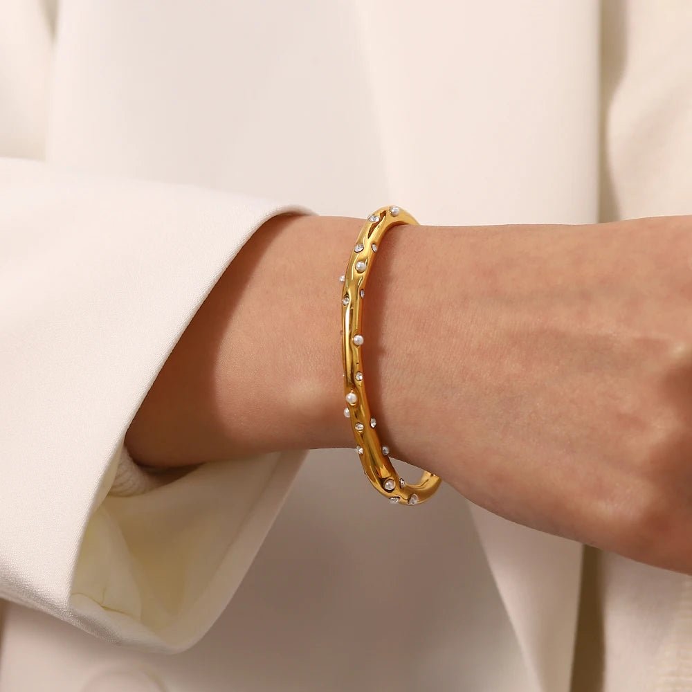 18K Gold Color Waterproof Stainless Steel Cuff Open Bracelet Bangle - WS JewelleryStainless Steel