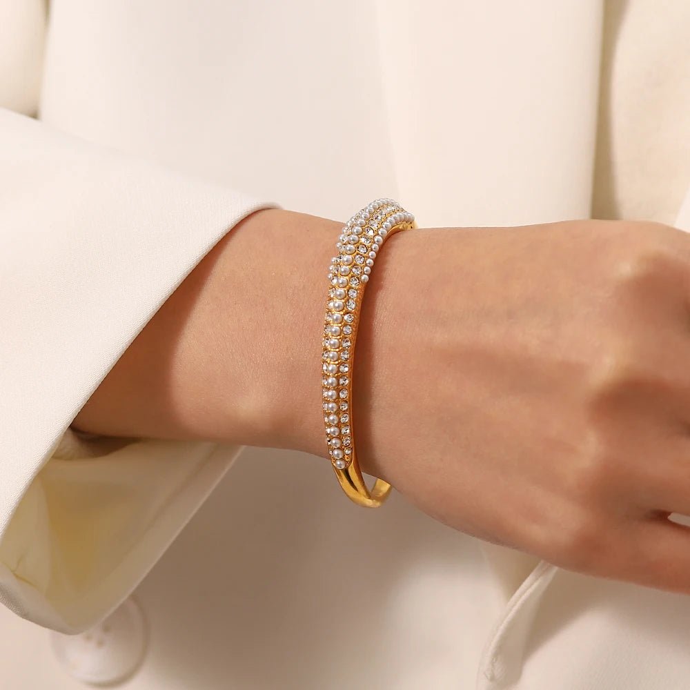 18K Gold Color Waterproof Stainless Steel Cuff Open Bracelet Bangle - WS JewelleryStainless Steel