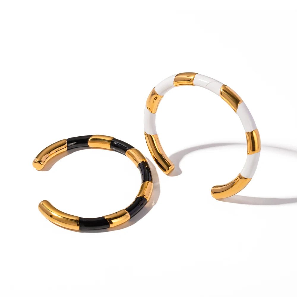 18K GP Stainless Steel Black And White Cuff Bangles - WS JewelleryStainless Steel