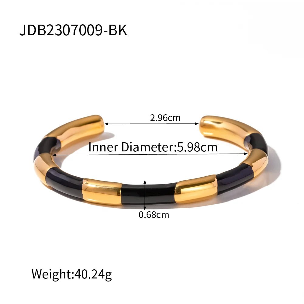 18K GP Stainless Steel Black And White Cuff Bangles - WS JewelleryStainless Steel