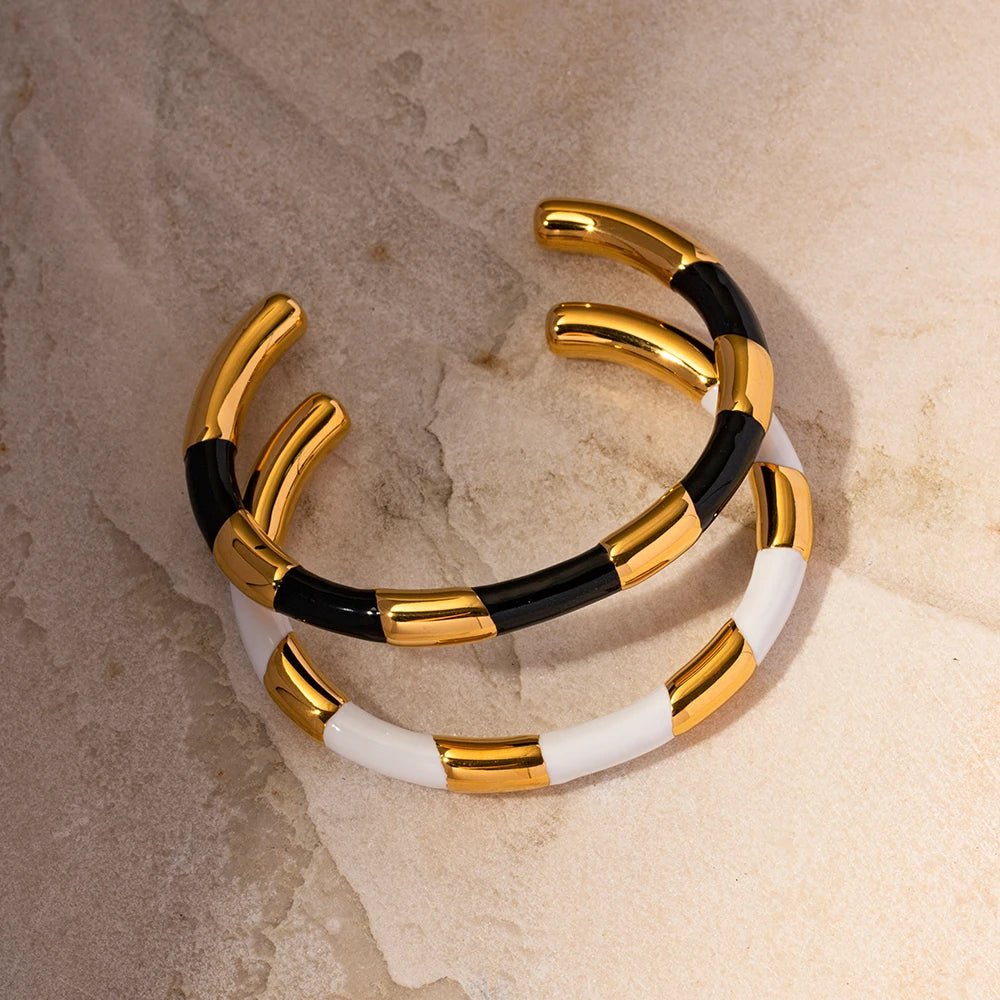 18K GP Stainless Steel Black And White Cuff Bangles - WS JewelleryStainless Steel