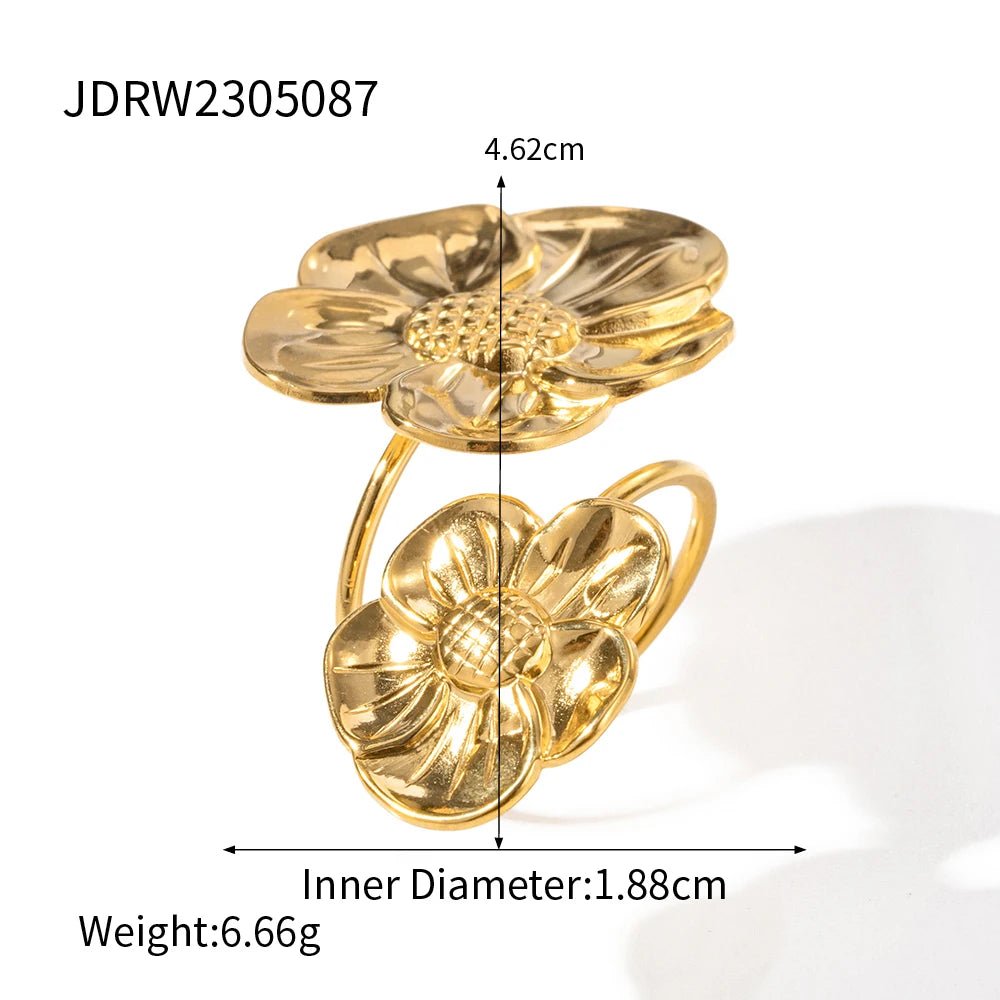 18K GP Stainless Steel Fashion Charm Flower Ring - WS JewelleryStainless Steel