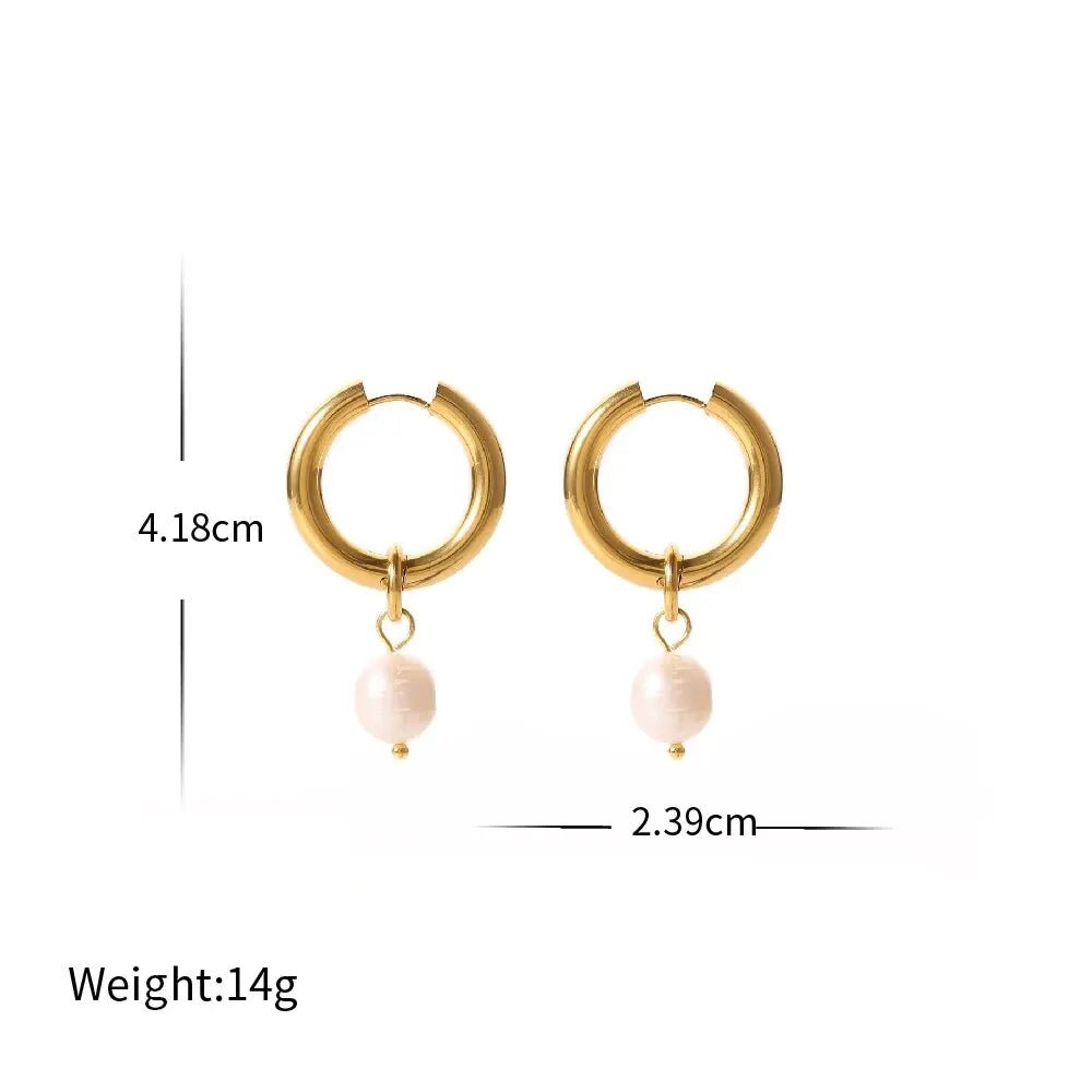 18k GP Stainless Steel Freshwater Pearl Pendant Huggie Earrings - WS JewelleryStainless Steel