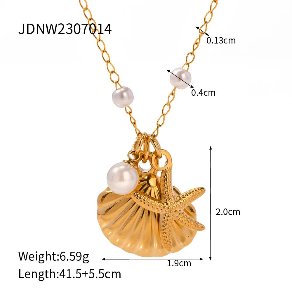 18K GP Stainless Steel Texture Scallop Conch Shell Shape Beach Necklace Earring Set - WS JewelleryStainless Steel