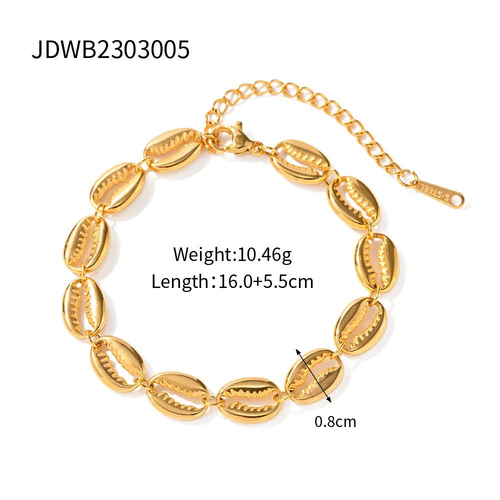 18K GP Stainless Steel Texture Scallop Conch Shell Shape Beach Necklace Earring Set - WS JewelleryStainless Steel