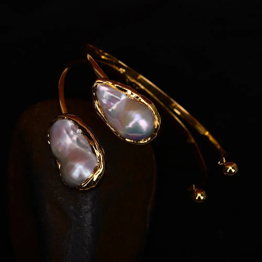 Bracelets2 Rows White Pearl 24 K Gold Plated Bangle Bracelet - WS JewelleryBraceletGold Plated BraceletNatural Stone Bracelet
