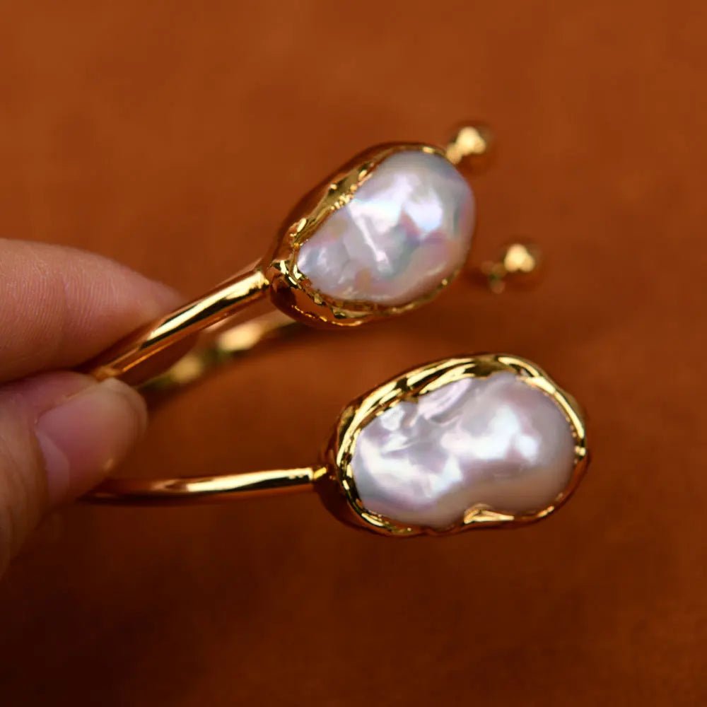 Bracelets2 Rows White Pearl 24 K Gold Plated Bangle Bracelet - WS JewelleryBraceletGold Plated BraceletNatural Stone Bracelet