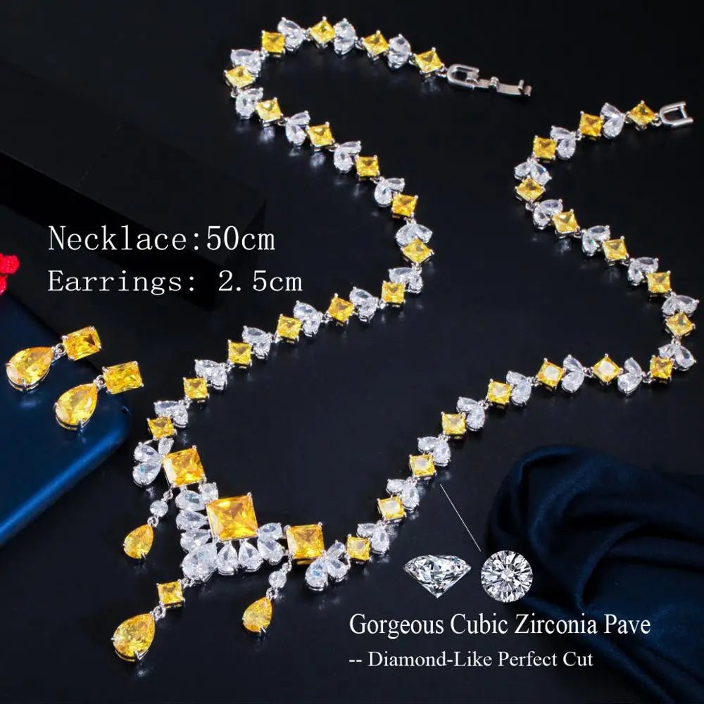 Jewellery Set2Pcs Gorgeous Yellow Water Drop Wedding Bridal Necklace Jewelry Sets T472 - WS JewelleryBridal Jewelery SetBridal Jewelry SetElegant Jewelery Set