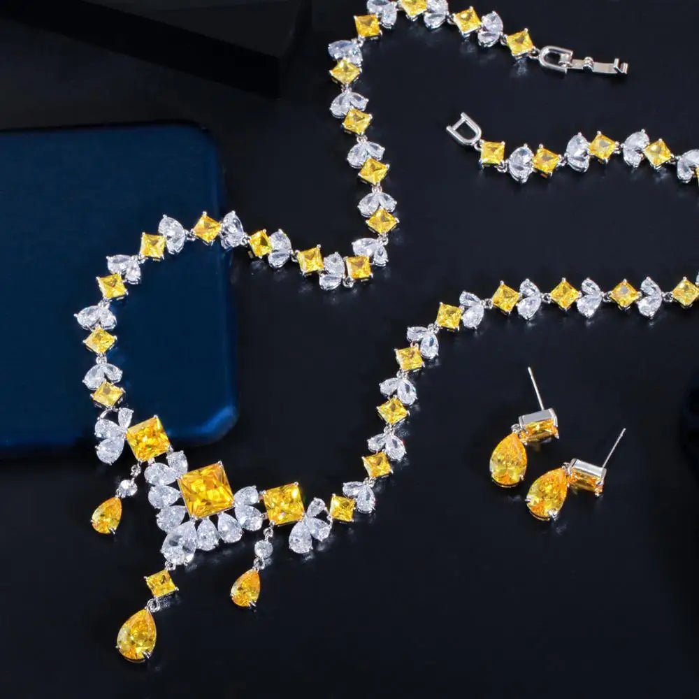 Jewellery Set2Pcs Gorgeous Yellow Water Drop Wedding Bridal Necklace Jewelry Sets T472 - WS JewelleryBridal Jewelery SetBridal Jewelry SetElegant Jewelery Set