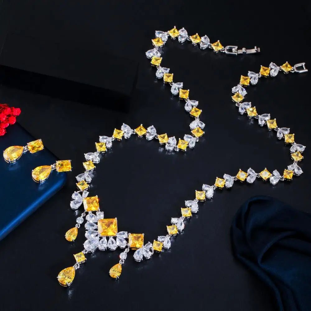 Jewellery Set2Pcs Gorgeous Yellow Water Drop Wedding Bridal Necklace Jewelry Sets T472 - WS JewelleryBridal Jewelery SetBridal Jewelry SetElegant Jewelery Set