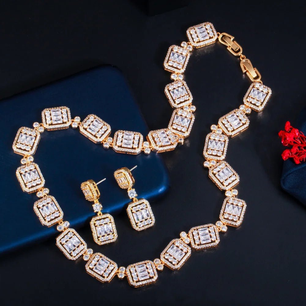 Jewellery Set2Pcs Shiny Cube Bridal Necklace Jewelry Set T496 - WS JewelleryBridal Jewelery SetElegant Jewelery SetJewelery Set