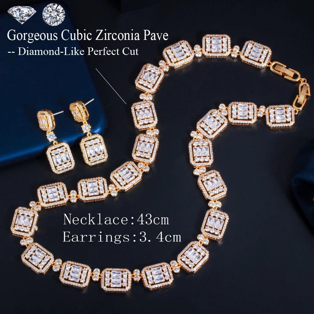 Jewellery Set2Pcs Shiny Cube Bridal Necklace Jewelry Set T496 - WS JewelleryBridal Jewelery SetElegant Jewelery SetJewelery Set