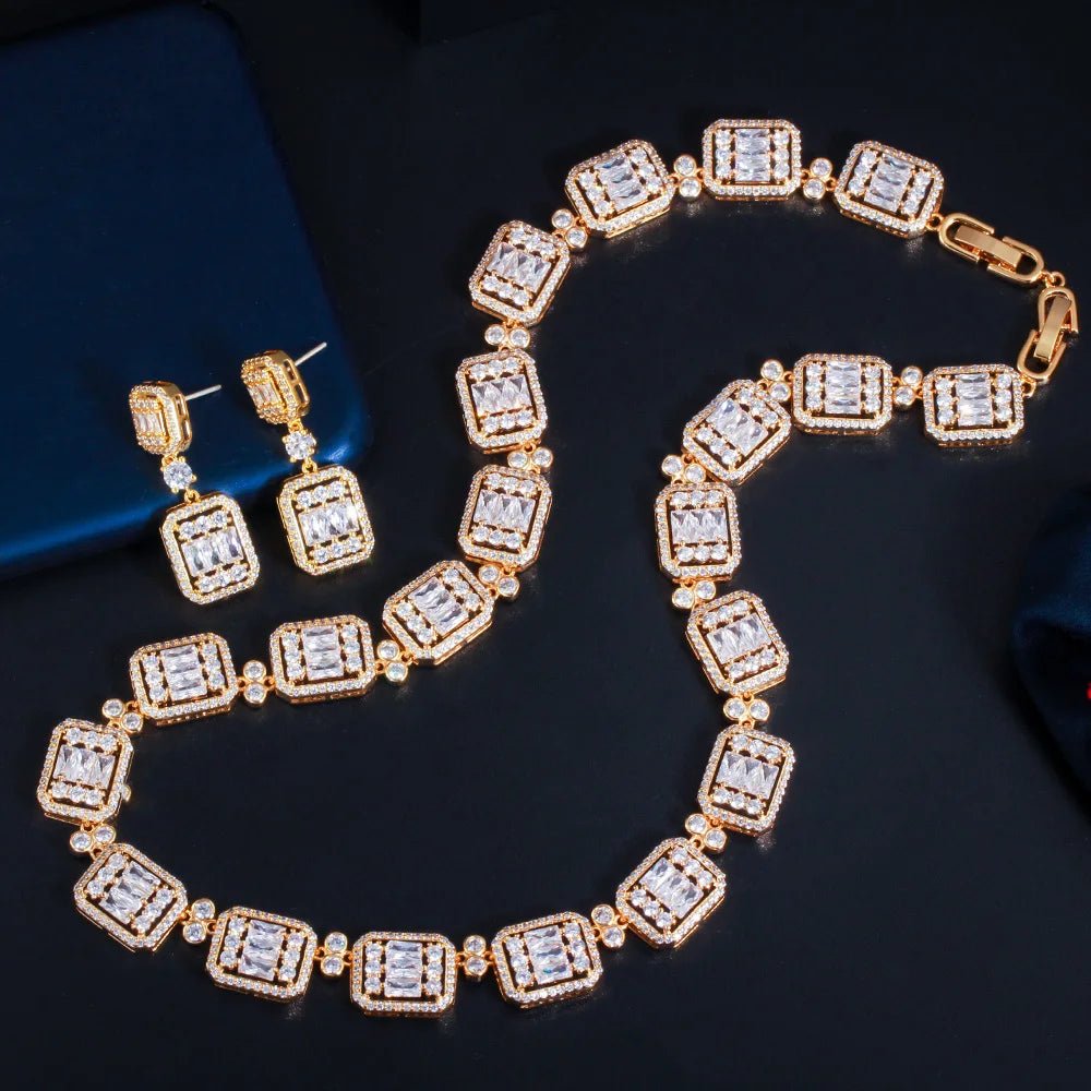 Jewellery Set2Pcs Shiny Cube Bridal Necklace Jewelry Set T496 - WS JewelleryBridal Jewelery SetElegant Jewelery SetJewelery Set