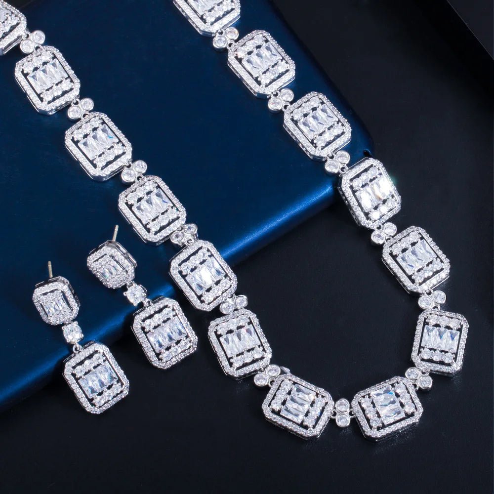 Jewellery Set2Pcs Shiny Cube Bridal Necklace Jewelry Set T496 - WS JewelleryBridal Jewelery SetElegant Jewelery SetJewelery Set