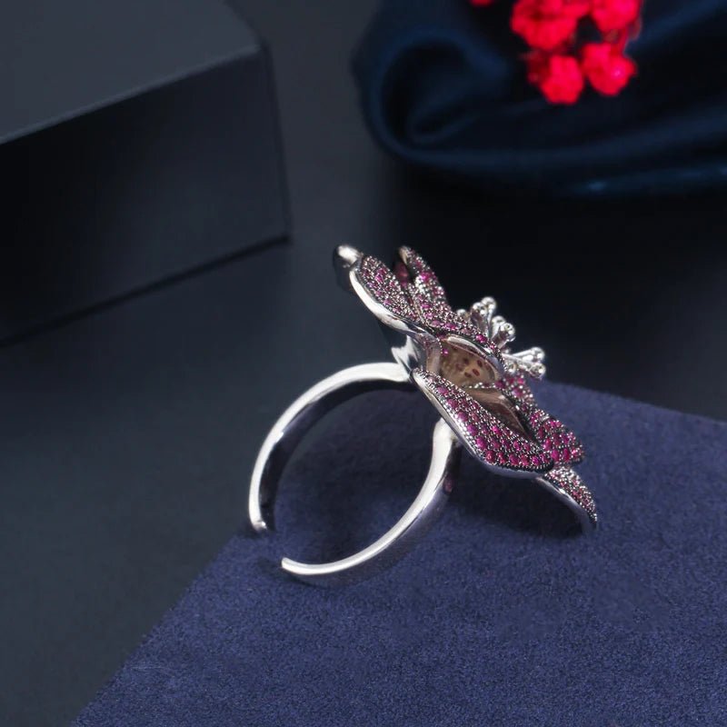 3D Pink Red Flower Adjustable Ring R173 - WS JewelleryBridal RingCocktail RingFlower Ring