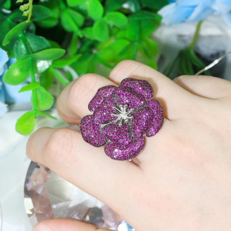3D Pink Red Flower Adjustable Ring R173 - WS JewelleryBridal RingCocktail RingFlower Ring