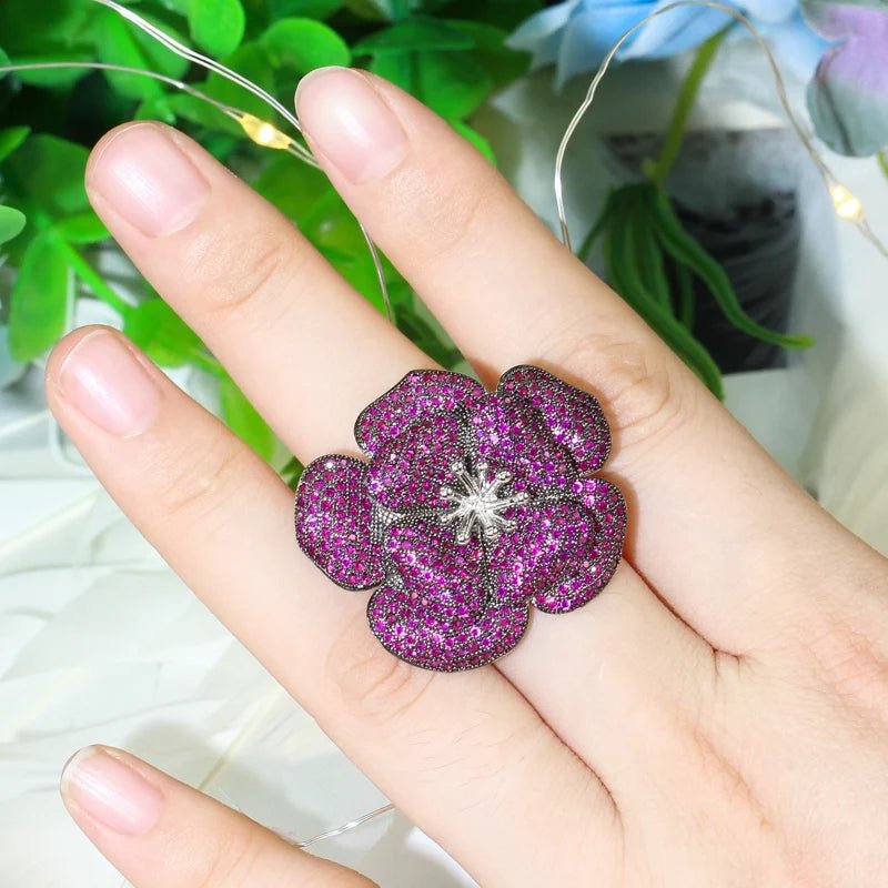 3D Pink Red Flower Adjustable Ring R173 - WS JewelleryBridal RingCocktail RingFlower Ring
