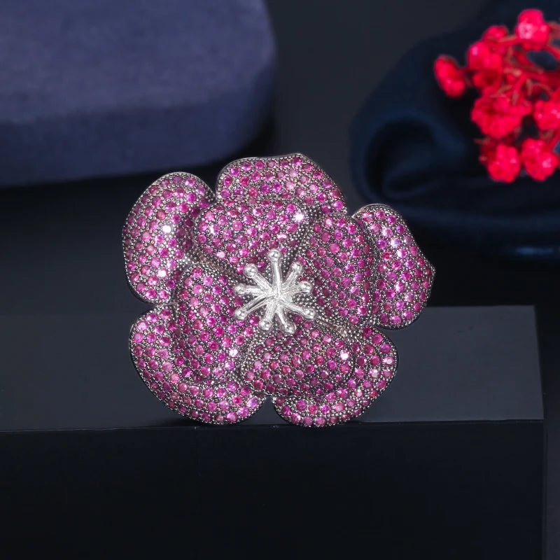3D Pink Red Flower Adjustable Ring R173 - WS JewelleryBridal RingCocktail RingFlower Ring