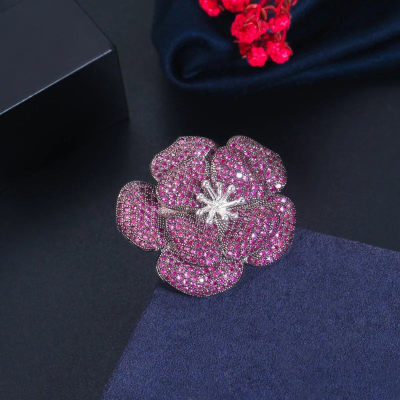 3D Pink Red Flower Adjustable Ring R173 - WS JewelleryBridal RingCocktail RingFlower Ring