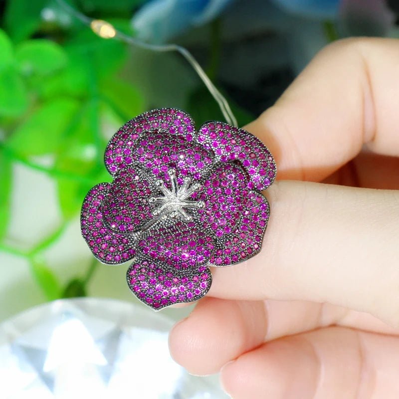 3D Pink Red Flower Adjustable Ring R173 - WS JewelleryBridal RingCocktail RingFlower Ring