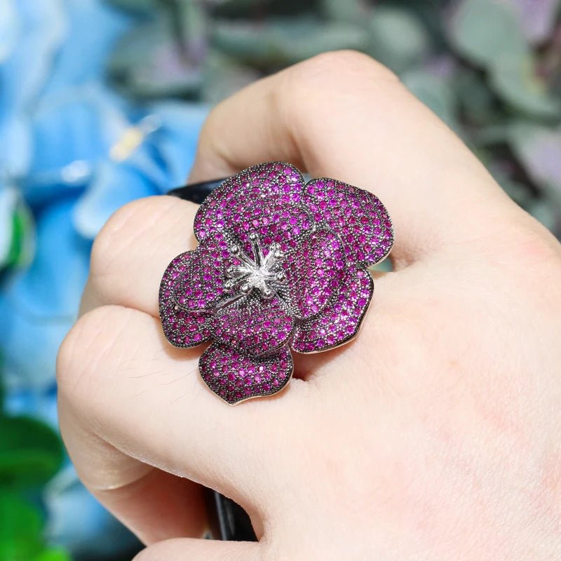 3D Pink Red Flower Adjustable Ring R173 - WS JewelleryBridal RingCocktail RingFlower Ring