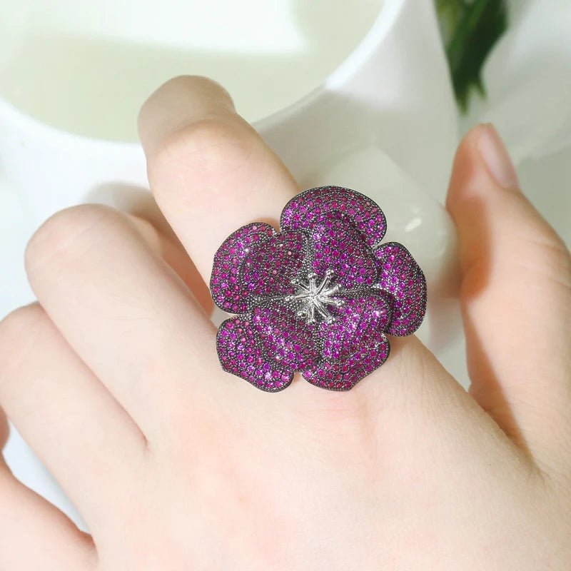 3D Pink Red Flower Adjustable Ring R173 - WS JewelleryBridal RingCocktail RingFlower Ring