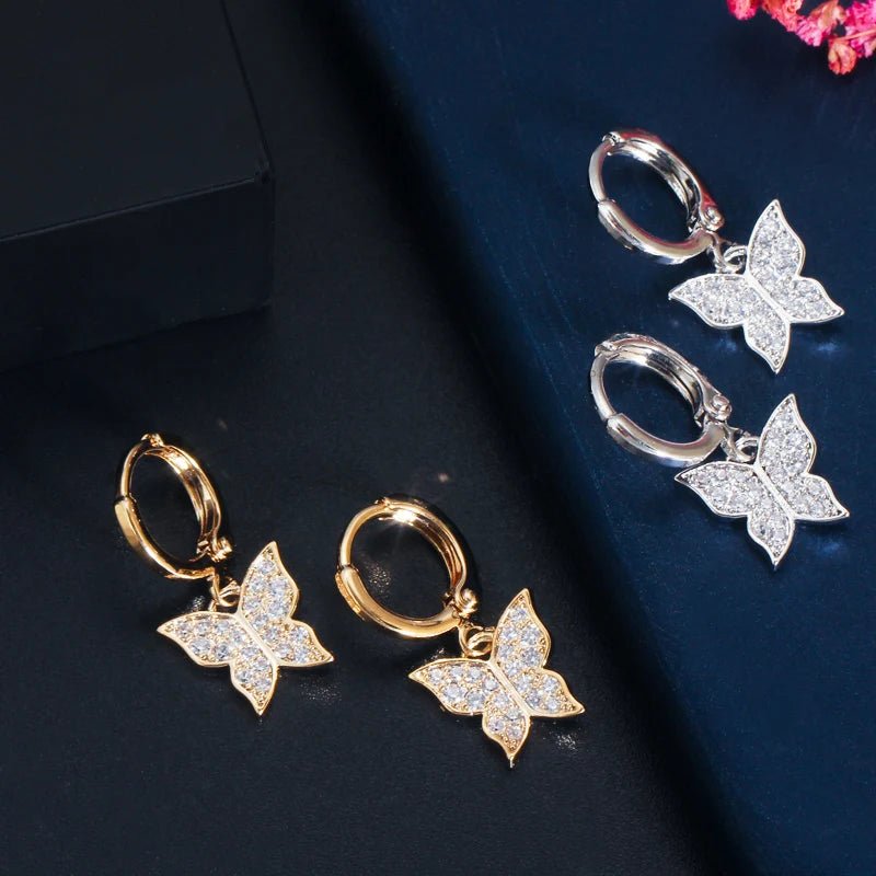 Jewellery Set3pcs Shiny White Butterfly Earring Necklace Bracelet Bridal Jewelry Sets T448 - WS Jewellery