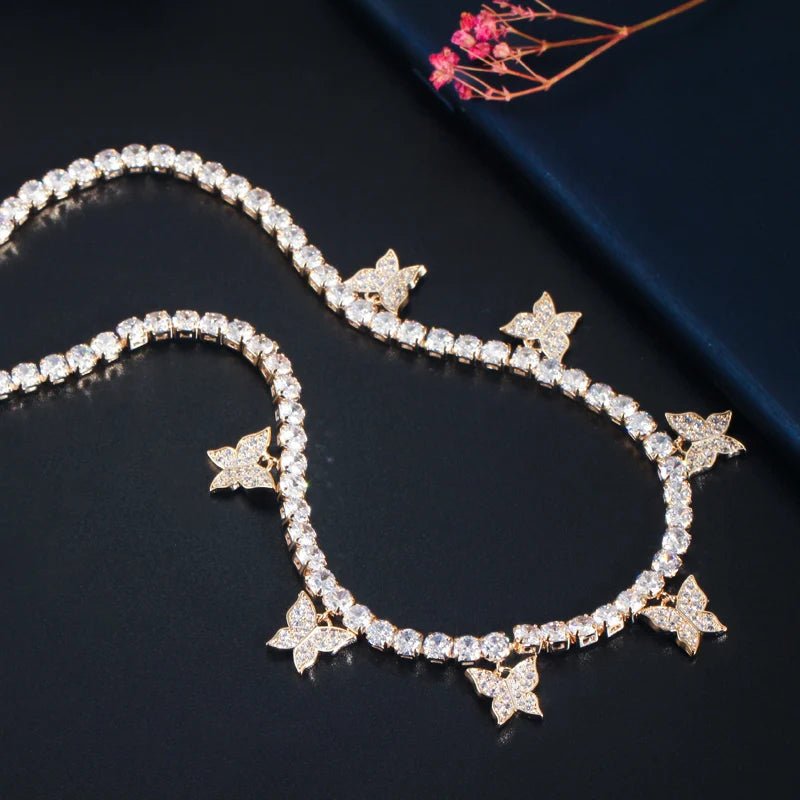 Jewellery Set3pcs Shiny White Butterfly Earring Necklace Bracelet Bridal Jewelry Sets T448 - WS Jewellery