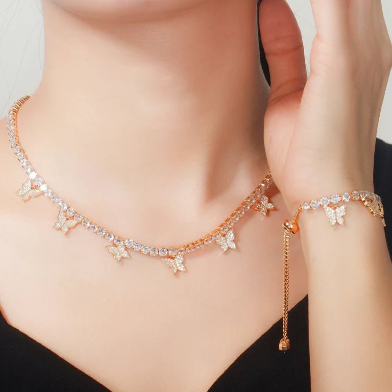Jewellery Set3pcs Shiny White Butterfly Earring Necklace Bracelet Bridal Jewelry Sets T448 - WS Jewellery