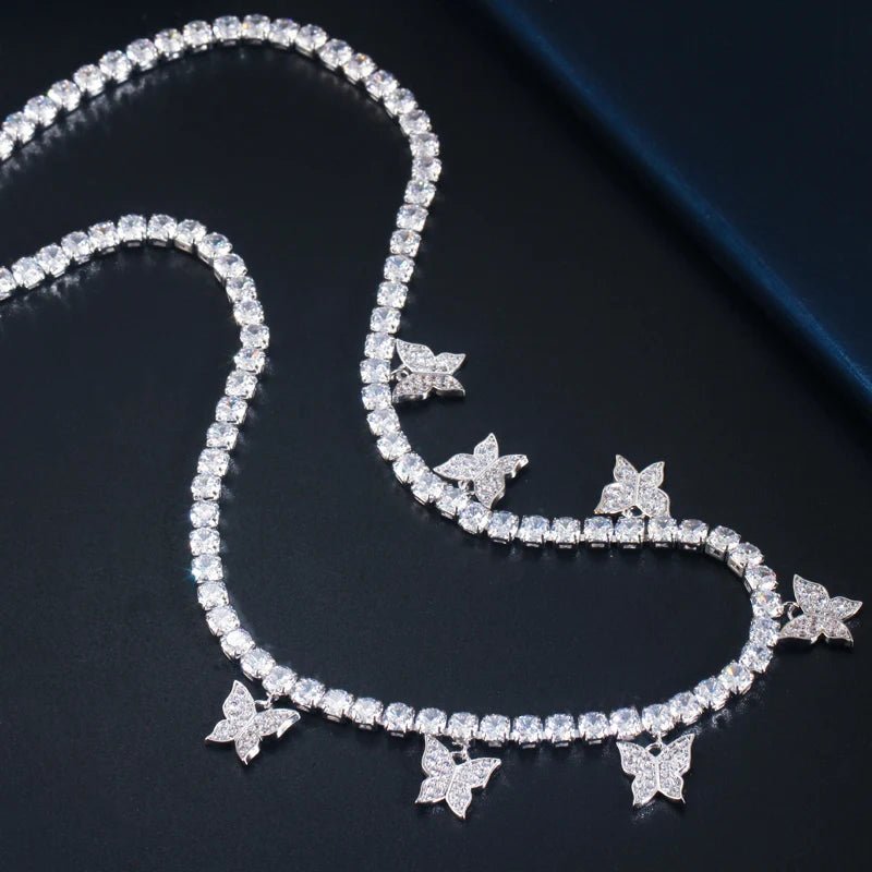 Jewellery Set3pcs Shiny White Butterfly Earring Necklace Bracelet Bridal Jewelry Sets T448 - WS Jewellery