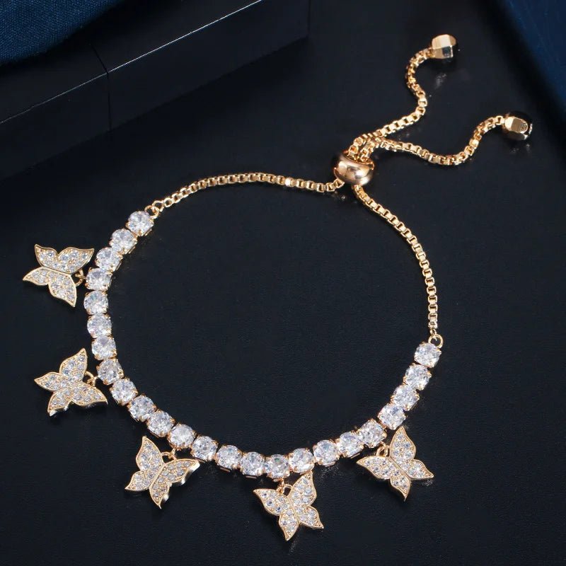 Jewellery Set3pcs Shiny White Butterfly Earring Necklace Bracelet Bridal Jewelry Sets T448 - WS Jewellery