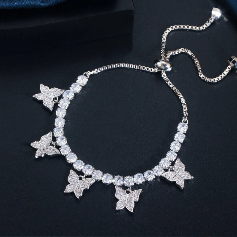 Jewellery Set3pcs Shiny White Butterfly Earring Necklace Bracelet Bridal Jewelry Sets T448 - WS Jewellery