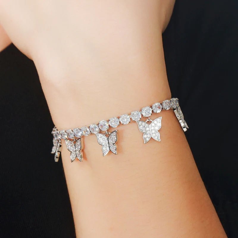 Jewellery Set3pcs Shiny White Butterfly Earring Necklace Bracelet Bridal Jewelry Sets T448 - WS Jewellery