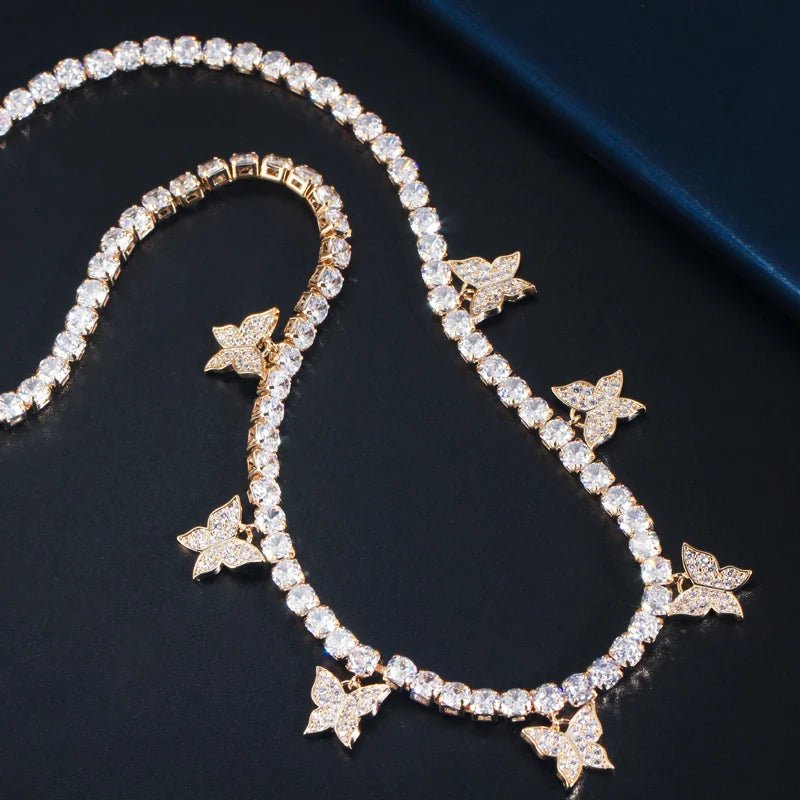 Jewellery Set3pcs Shiny White Butterfly Earring Necklace Bracelet Bridal Jewelry Sets T448 - WS Jewellery