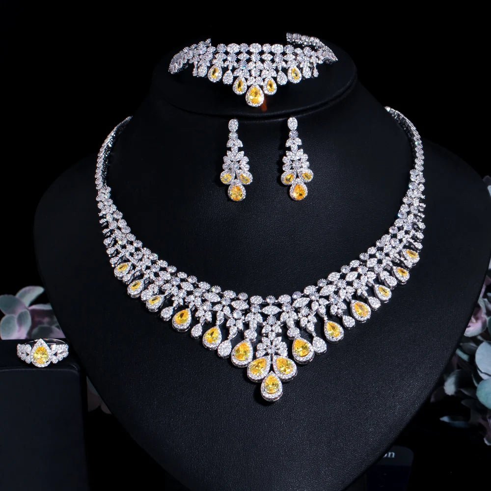 Jewellery Set4pcs Yellow Dangle Drop Jewelry Set T608 - WS JewelleryBridal Jewelery SetElegant Jewelery SetJewelery Set