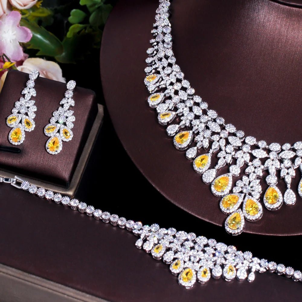 Jewellery Set4pcs Yellow Dangle Drop Jewelry Set T608 - WS JewelleryBridal Jewelery SetElegant Jewelery SetJewelery Set