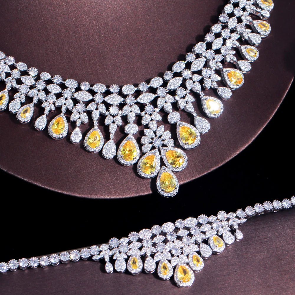 Jewellery Set4pcs Yellow Dangle Drop Jewelry Set T608 - WS JewelleryBridal Jewelery SetElegant Jewelery SetJewelery Set