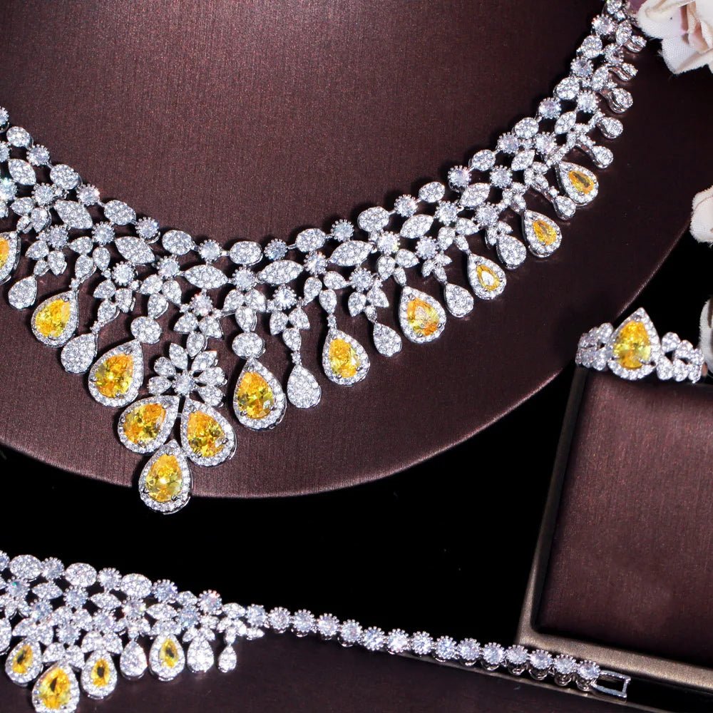 Jewellery Set4pcs Yellow Dangle Drop Jewelry Set T608 - WS JewelleryBridal Jewelery SetElegant Jewelery SetJewelery Set