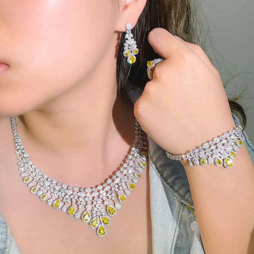 Jewellery Set4pcs Yellow Dangle Drop Jewelry Set T608 - WS JewelleryBridal Jewelery SetElegant Jewelery SetJewelery Set
