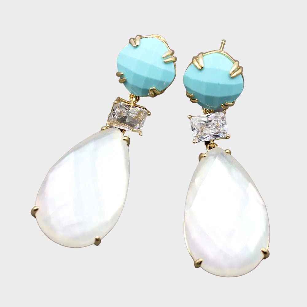 EarringsBlue Crystal White CZ Shell Mother Of Pearl Teardrop Earrings - WS JewelleryEarringNatural Stone ColelctionNatural Stone Earring