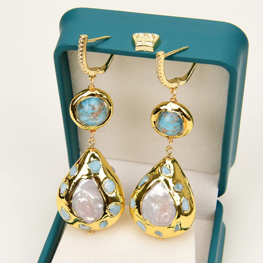 EarringsBlue Murano Freshwater Pearl Blue Larimar Dangle Earrings - WS JewelleryEarringNatural Stone Colelction