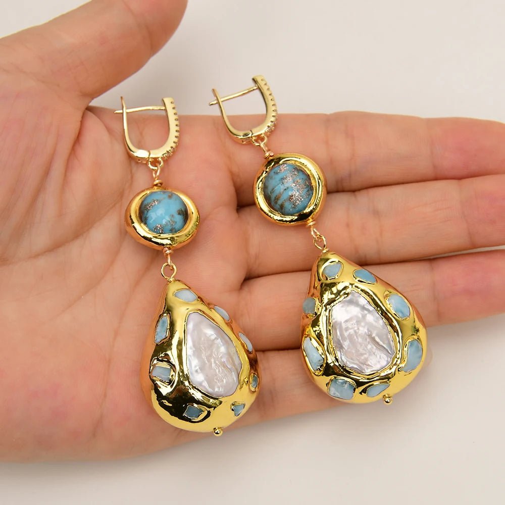 EarringsBlue Murano Freshwater Pearl Blue Larimar Dangle Earrings - WS JewelleryEarringNatural Stone Colelction