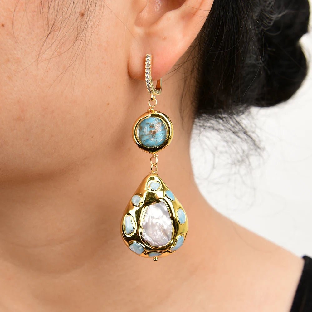 EarringsBlue Murano Freshwater Pearl Blue Larimar Dangle Earrings - WS JewelleryEarringNatural Stone Colelction