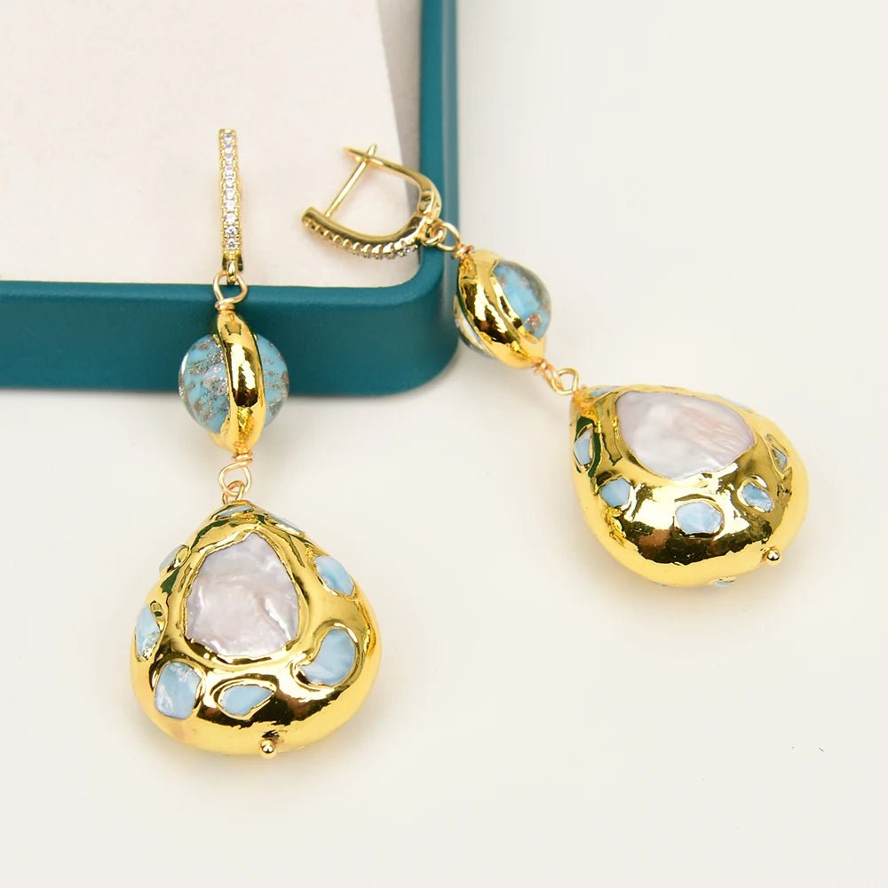 EarringsBlue Murano Freshwater Pearl Blue Larimar Dangle Earrings - WS JewelleryEarringNatural Stone Colelction