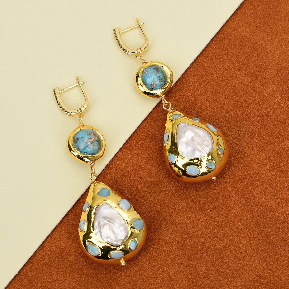 EarringsBlue Murano Freshwater Pearl Blue Larimar Dangle Earrings - WS JewelleryEarringNatural Stone Colelction