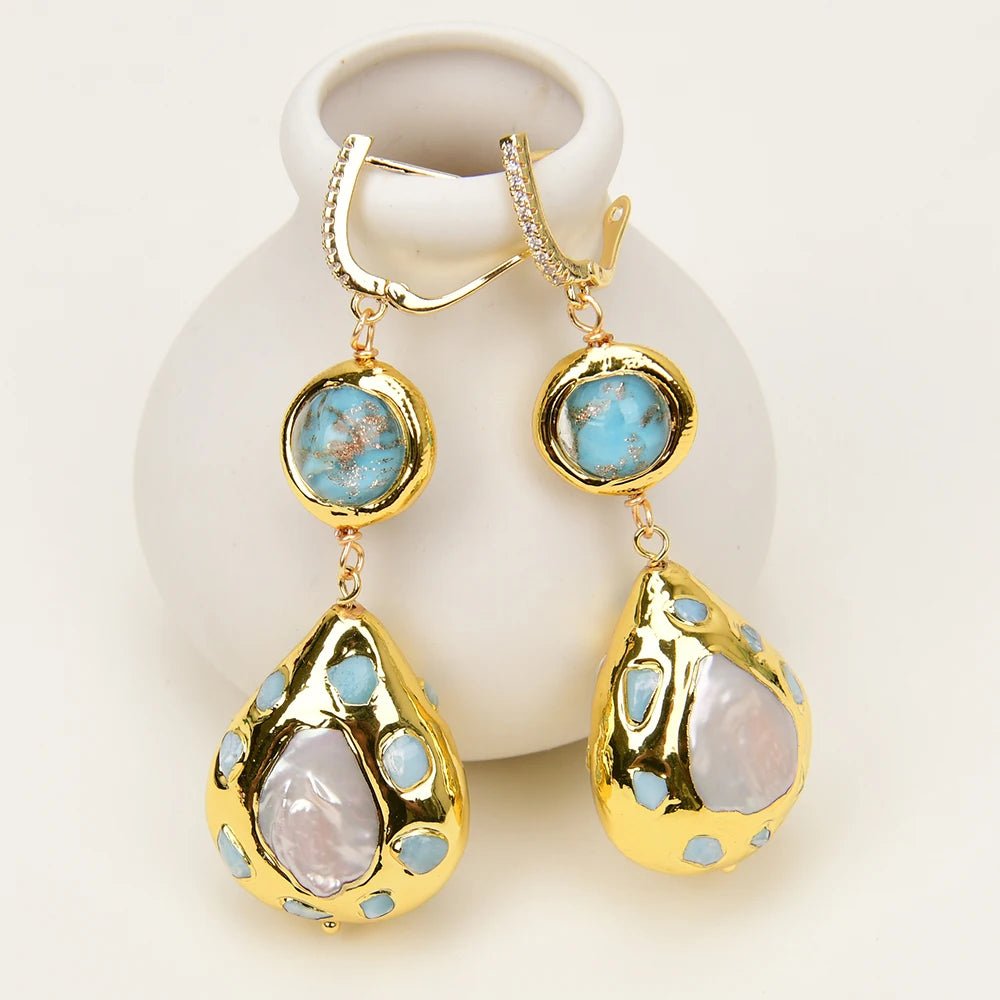 EarringsBlue Murano Freshwater Pearl Blue Larimar Dangle Earrings - WS JewelleryEarringNatural Stone Colelction